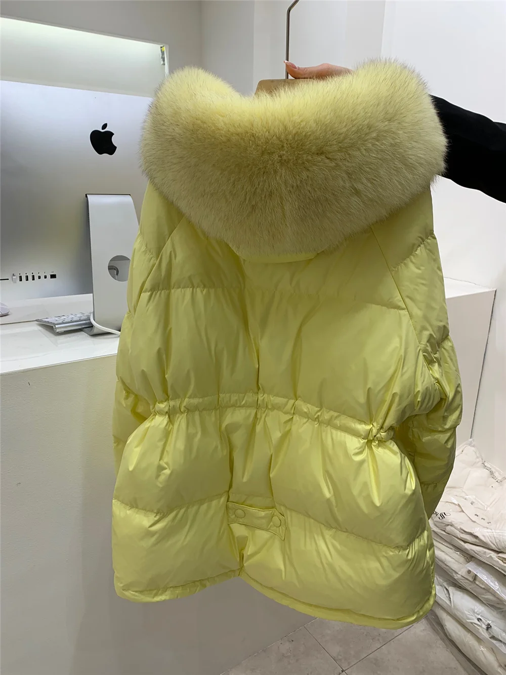 Furyoume New Winter Women White Duck Down Jacket Real Large Fox Fur Collar Coat Thick Warm Streetwear Female Parka Snow Outwear