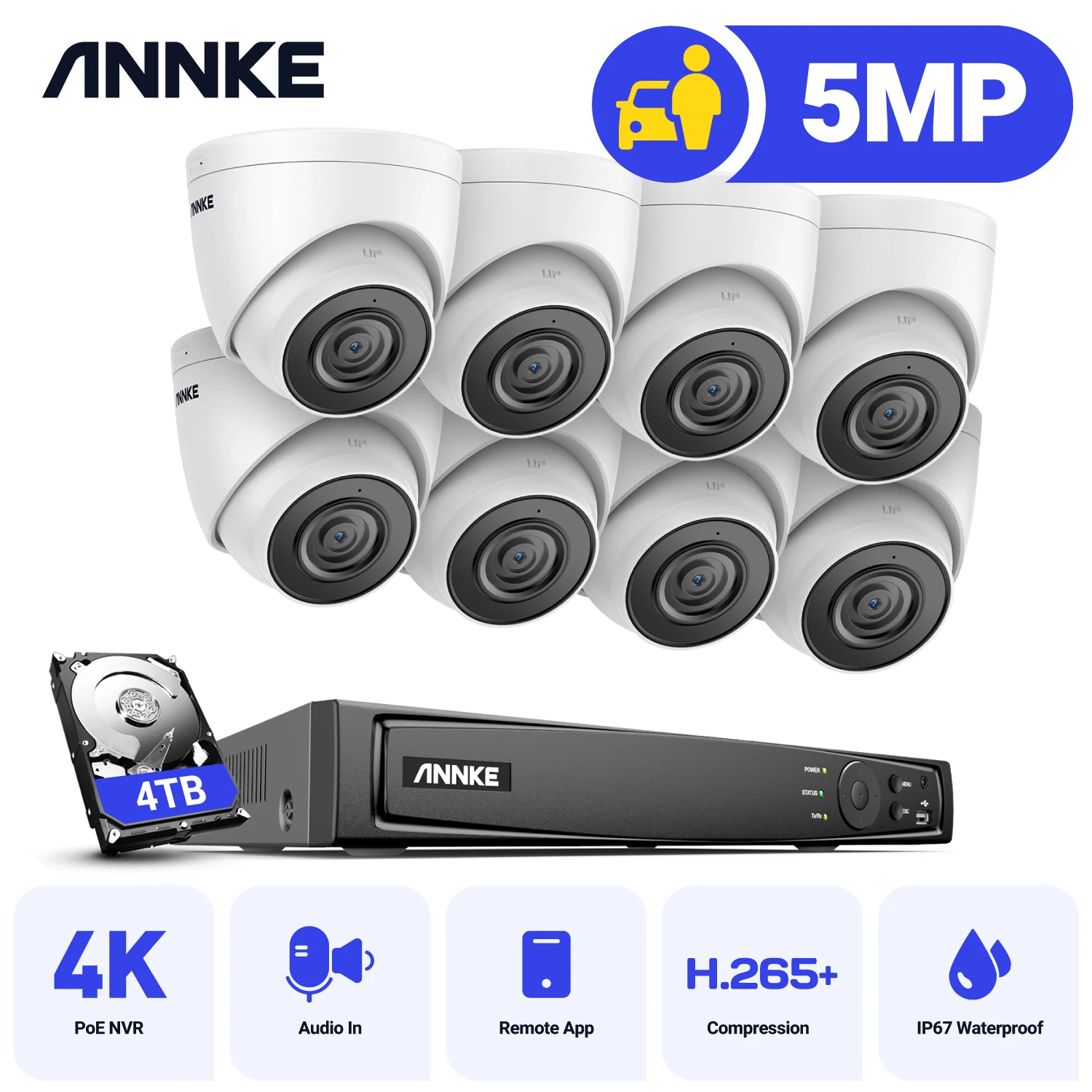 

Annke 8 Channel NVR CCTV Camera Set H.265+ 5MP POE Camera Two Way Audio ONVIF Video Surveillance Set Kit Motion Detection 4MM