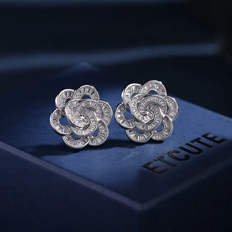 

New Cubic Zirconia Camellia Earring Wedding Bridal Earrin Women Fashion Statement Party Jewelry LYX012