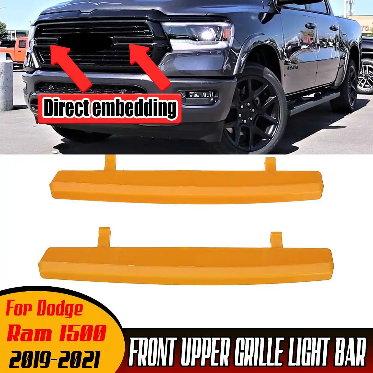 2pcs Car Front Grille Trim Strips Cover Decor For Dodge For Ram 1500 2019-2021 Front Upper Bumper Grille Grill Decoration Strip