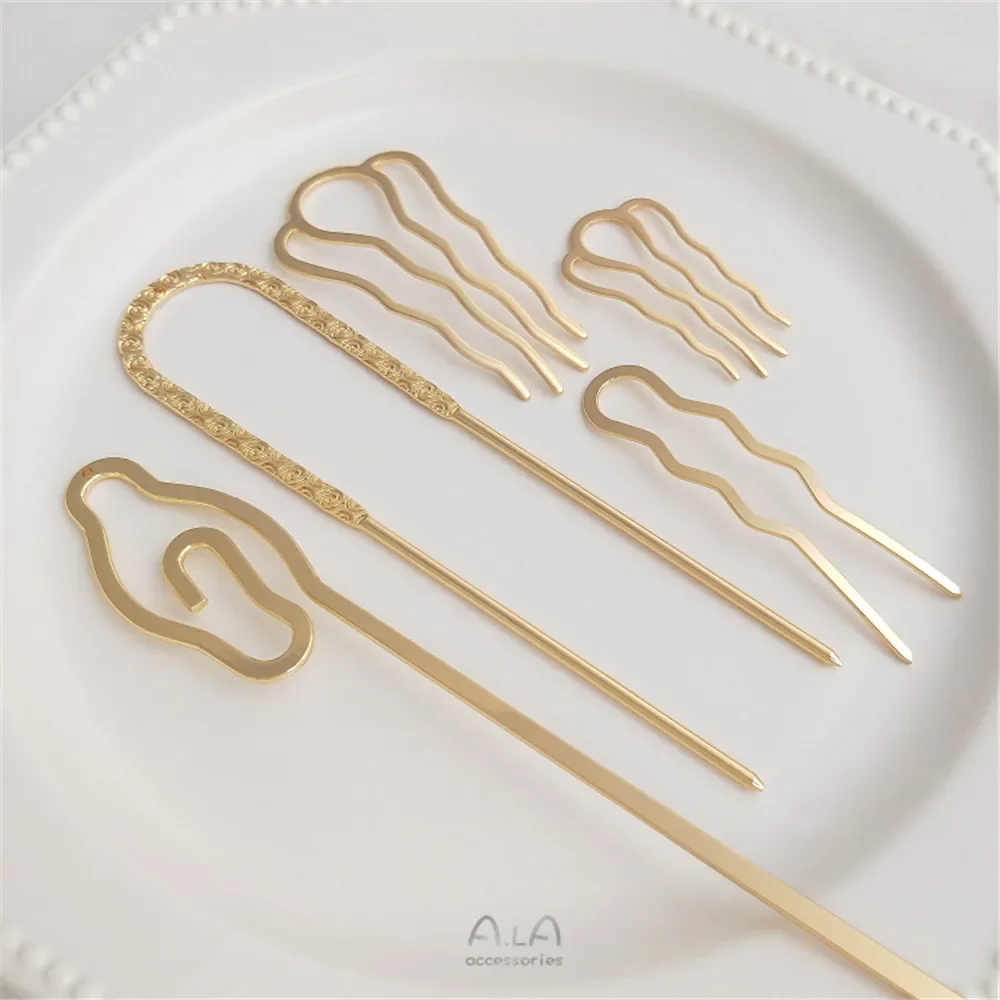 14 К позолоченная расческа для волос с четырьмя зубцами в древнем стиле шпилька