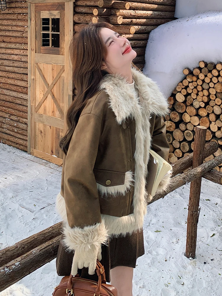 Высококачественная меховая плюшевая верхняя одежда для женщин зима 2024 новая