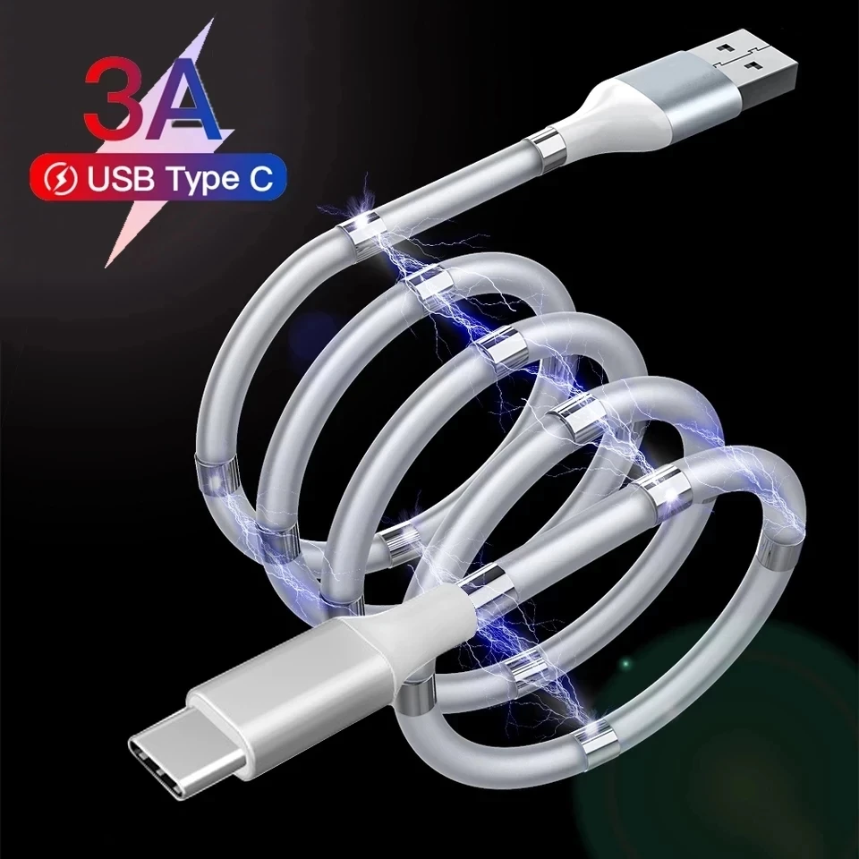 

Usb C Magnetic Rope 3A Fast Charging Cable Data Sync Cord Quick 1M Micro Type C Usb Charger USB Data Line For All Smart Phones