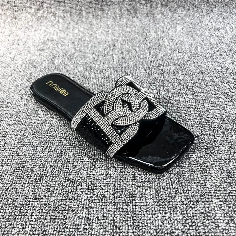 Модные женские тапочки 2023 роскошные дизайнерские сандалии на плоской подошве с