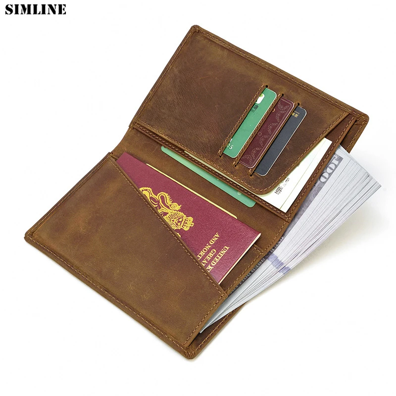 

Бумажник для паспорта из натуральной кожи для мужчин, винтажный складной дорожный кошелек из воловьей кожи Crazy Horse с держателем для карт, Орг...