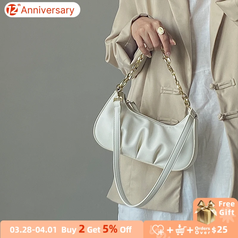 

Fashion Design Pleated Women's Shoulder Crossbody Bags PU Leather Ladies Chain Underarm Bag Female Small Hobos Purse Handbags