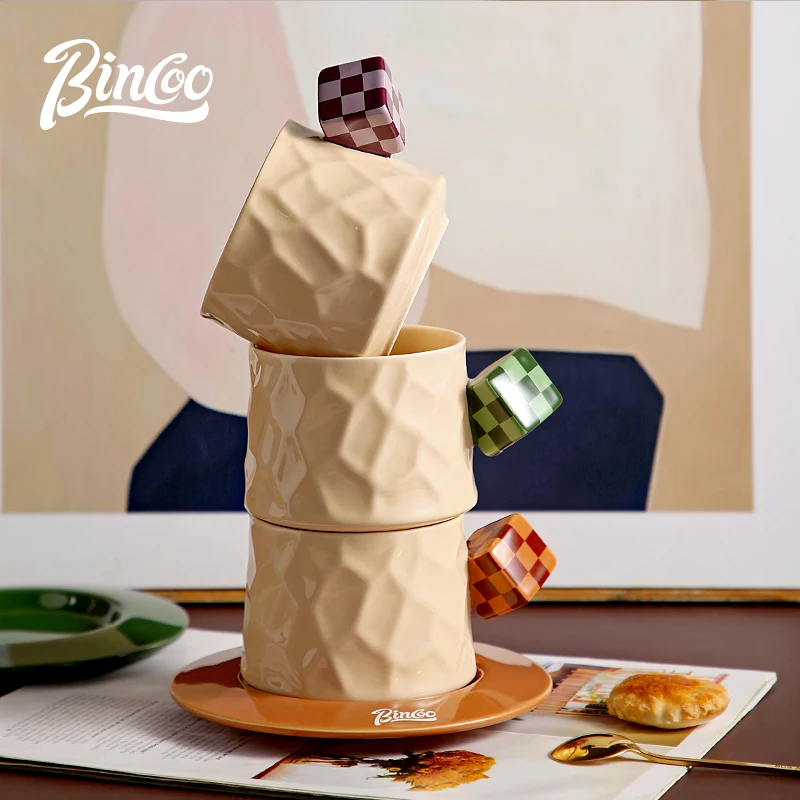 

Bincoo 300 мл винтажная кофейная чашка с блюдцами и ложкой, набор керамических чашек, ретро керамика, чайные кружки, оригинальный подарок