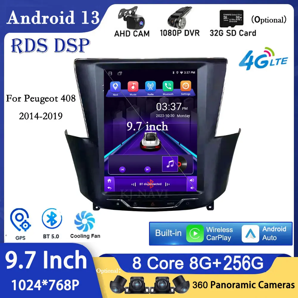 

DSP IPS Car Radio For Peugeot 408 2014 2015 2016 2017 2018 2019 9.7 Inch Autoradio GPS Navigation Video Player Carplay BT
