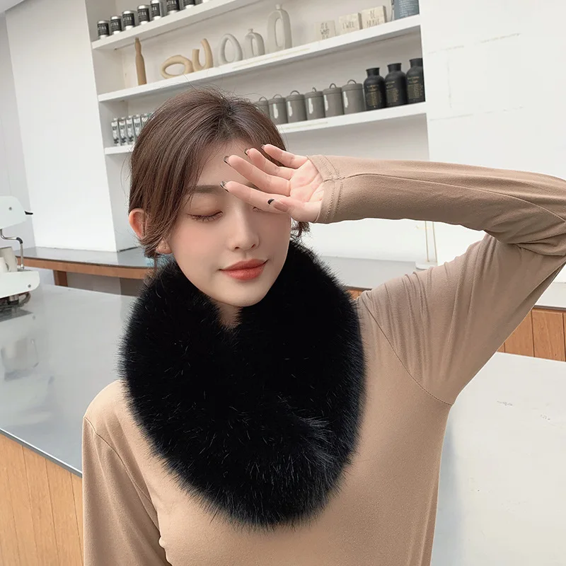 

Fox Fur Neck Scarf Retro Faux Fur Scarfs Fashion Fur Scarf Winter Warm Fur Collar Thickened Solid Muffler Casual Ring Foulard