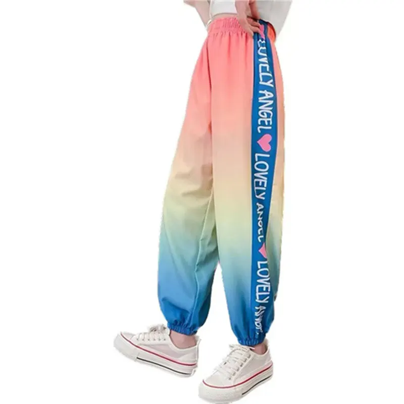 

Teen Girls Sport Anti Mosquito Pants Fashion Gradient Color with Side Letter Print Design 2023 New Summer Children Long Trousers
