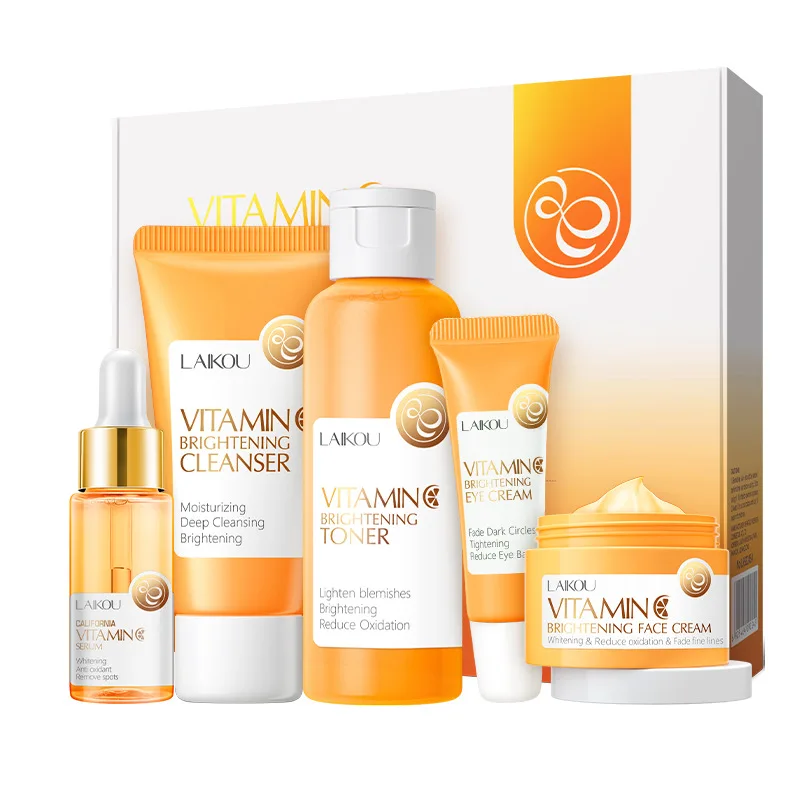 

Vitamin C Whitening Skin Care Set Face Serum Cream Cleanser Toner Eye Cream Moisturizing Anti-aging Skincare Set Products 5PCS