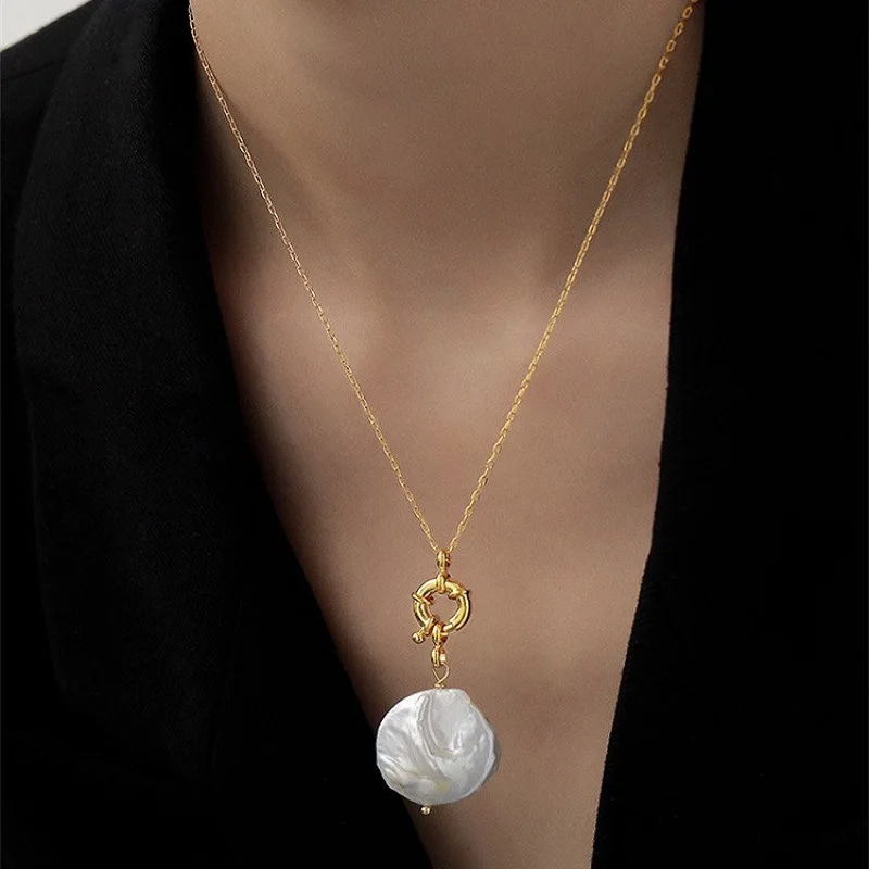 

Minar Luxury Oversized Baroque Freshwater Pearl Chokers Necklace for Women Gold Color Toggle Clasp Circle Pendant Necklaces Gift