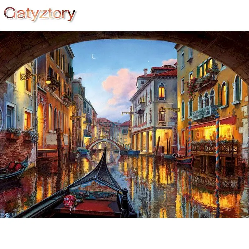 

GATYZTORY 40x50cm Painting By Numbers Boat Landscape Digital Painting On Cavans Frameless DIY pictures by numbers Home Decor
