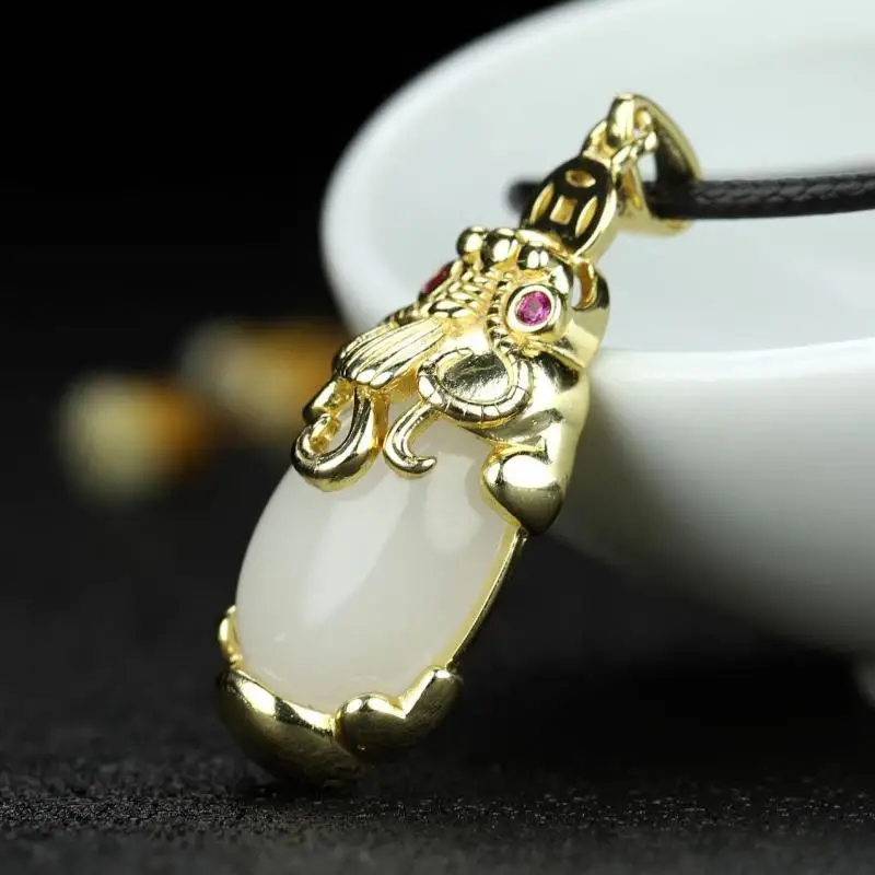 

Natural White Jade Pixiu Pendant Necklace Women Fine Jewelry Genuine Hetian Jades Nephrite Lucky Pixiu Feng Shui Charm Amulets