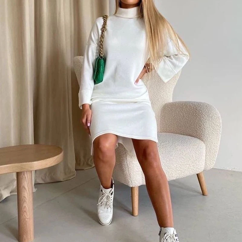 

Платье-свитшот женское однотонное с длинным рукавом и разрезом