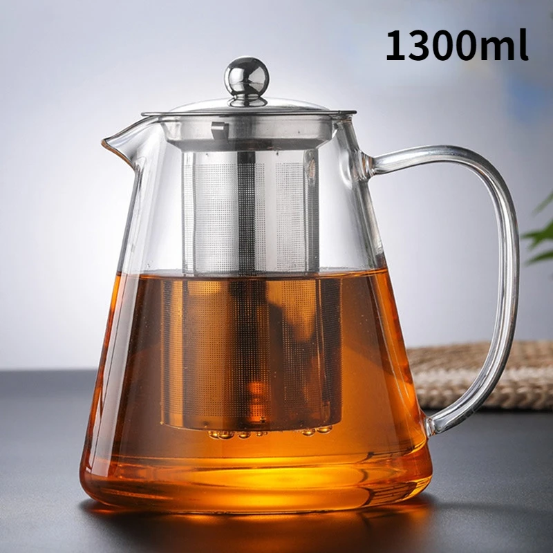 

Glass Thickened Tea Jug Kettle Infuser Borosilicate Large Household For Water Heat Pitcher With Tea, Teapot 1300ml Resistant