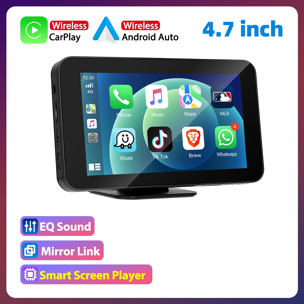 

Портативное автомобильное радио Podofo 4,7 дюйма Carplay Android Auto беспроводной мультимедийный видеоплеер универсальный FM для Apple Aiplay BT Music