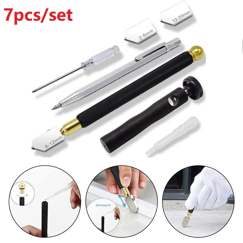 

7pcs/set Glass Cutter Steel Pencil Style Carbide Tip For Cutting 2-6/6-12/12-20 Mm Glass Tiles Mirror Scoring Tool DIY Hand Tool