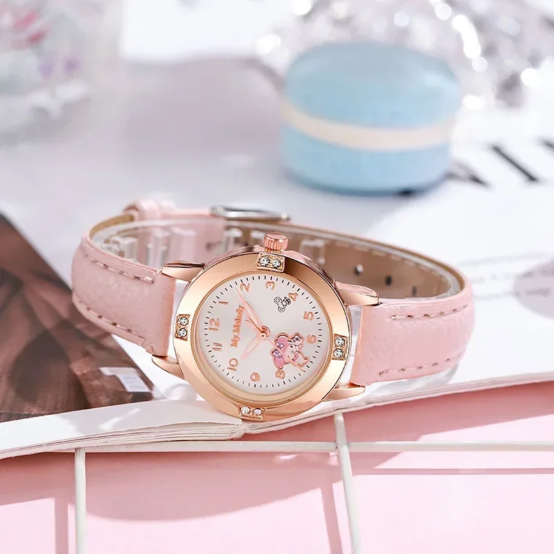 Часы Sanrio Hello Kitty Kawaii Kuromi Cinnamoroll кварцевые повседневные модные мелодия наручные