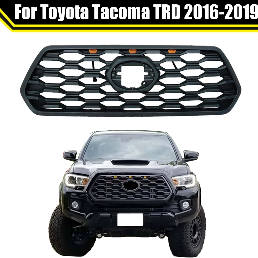 

Off Road Car Grilles ABS Front Bumper Hood Racing Grill Matte Black For Toyota Tacoma TRD 2016 2017 2018 2019 With LED Lights