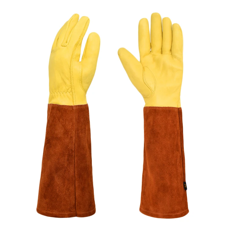 

Long Gardening Gloves for Women Men Thorn Proof, Rose Pruning Cowhide Leather Garden Glove for Cactus, Rose and Blackberry