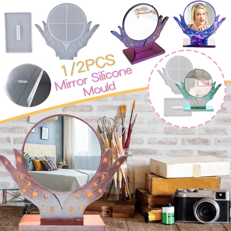 

Creative DIY Crystal Hands Shape Mirror Silicone Mold Desktop Mirror Decorative Ornament Round Silicone Moulds
