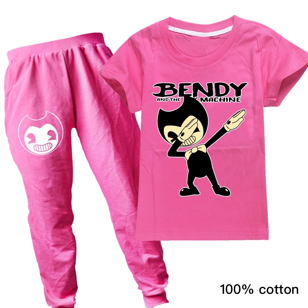 

Bendying and The Ink Machine Costumes Kids Short Sleeve Sportsuit Baby Girls Cotton T-shirt+Pants 2pcs Set Toddler Boys Clothing