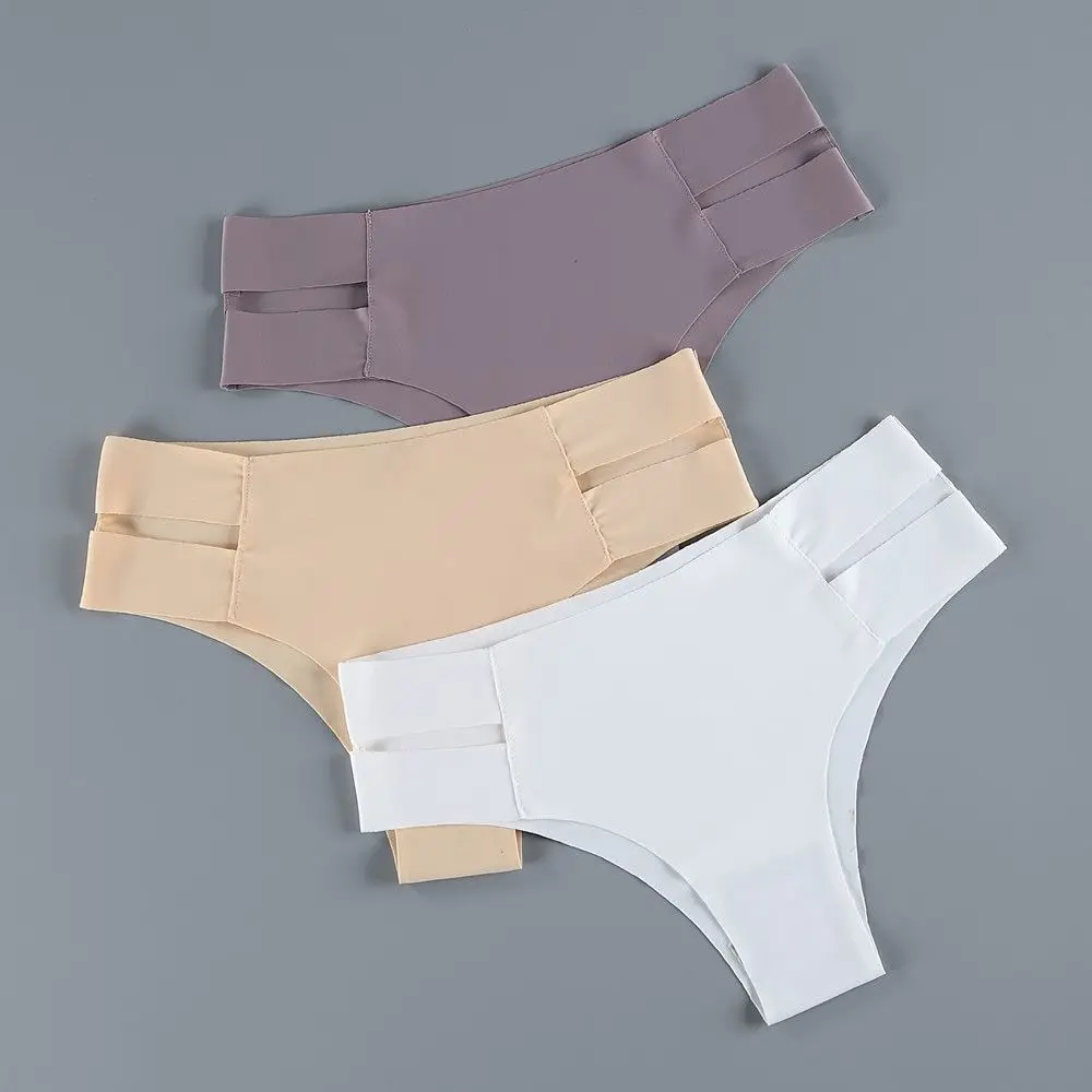 

Solid Color Ice Silk Panties Hollow Out Seamless Sexy Panties Low Waist Briefs Female Underwear