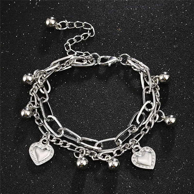 

PTQASP Chain Link Heart Bracelets & Bangles Simple Bracelet Stainless Steel Jewelry For Women Drop Shipping