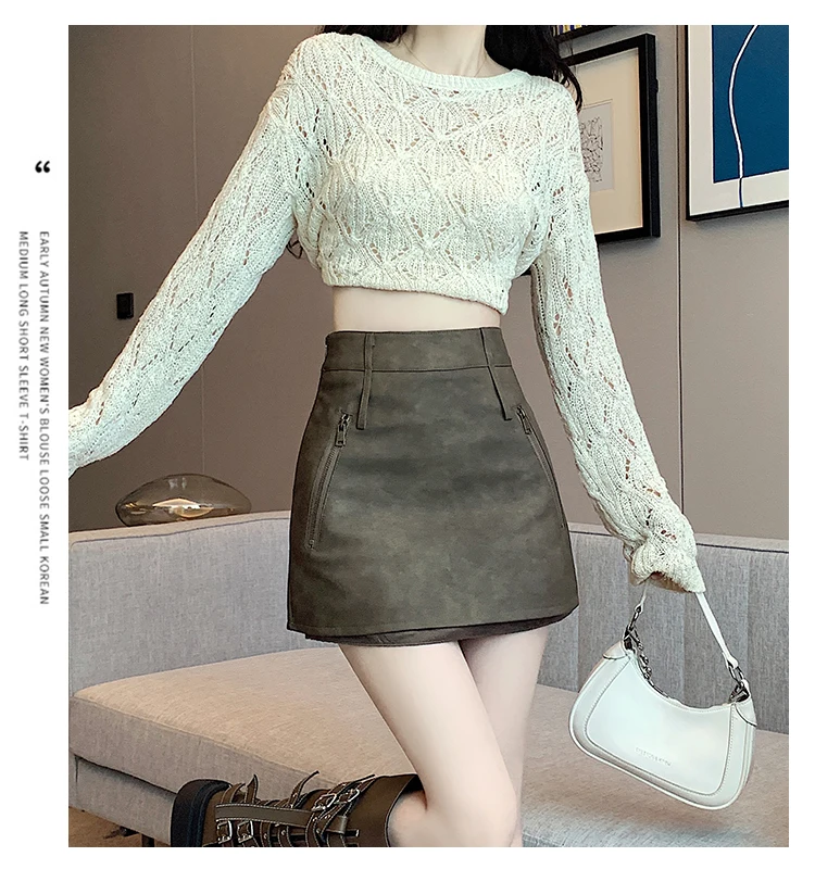 Коричневая мини-юбка для женщин Осень-зима 2024 трапециевидная короткая юбка из