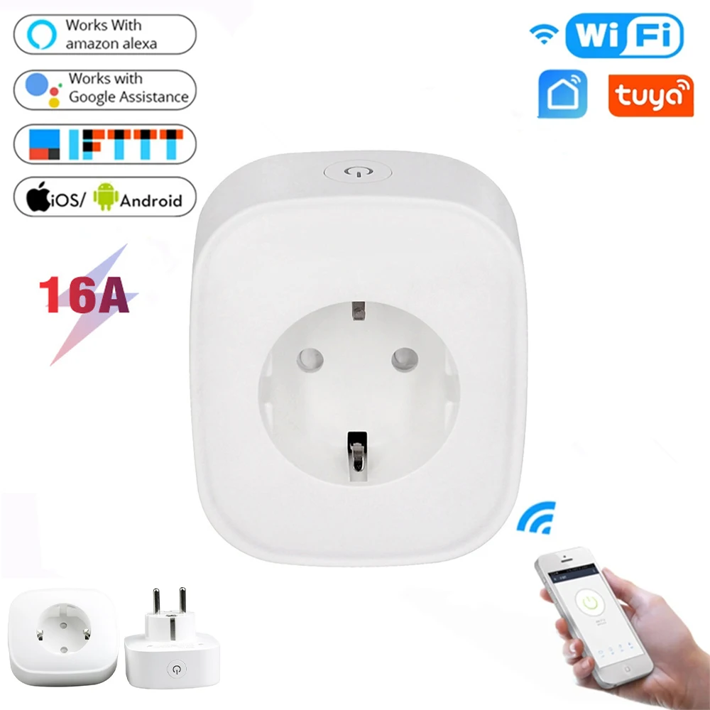 

Tuya Smart Life 16A EU WiFi Smart Plug Socket Power Monitor Voice Control Timing Home Appliance Outlet for Alexa Google HomeKit