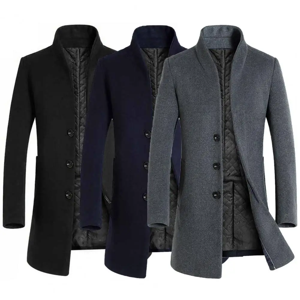 

Trendy Winter Jacket Wear-resistant Warm Long Sleeve Cardigan Men Jacket Men Coat Single-breasted