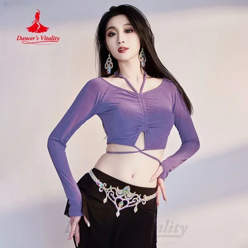 Фото Одежда для тренировок BellyDance, удобный и дышащий топ с длинными рукавами для взрослых, профессиональная тренировочная одежда для восточных танцев №1