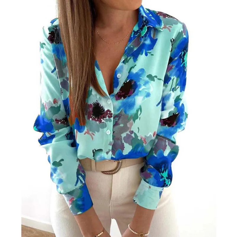 

2022 Fashion Plus Size Casual Blouses Elegant Lady Office Work Shirts Tops New Floral Blouse Women Turn-down Collar Long Sleeve