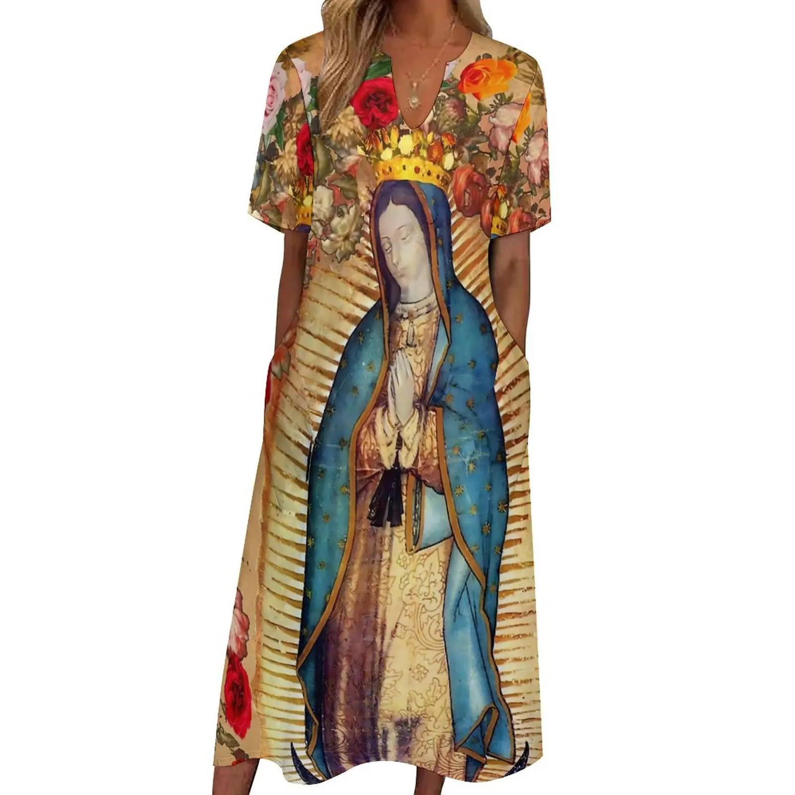 

Летнее платье Богородицы католической, Богородицы Гуадалупе, повседневные длинные платья в уличном стиле, женское винтажное платье макси большого размера
