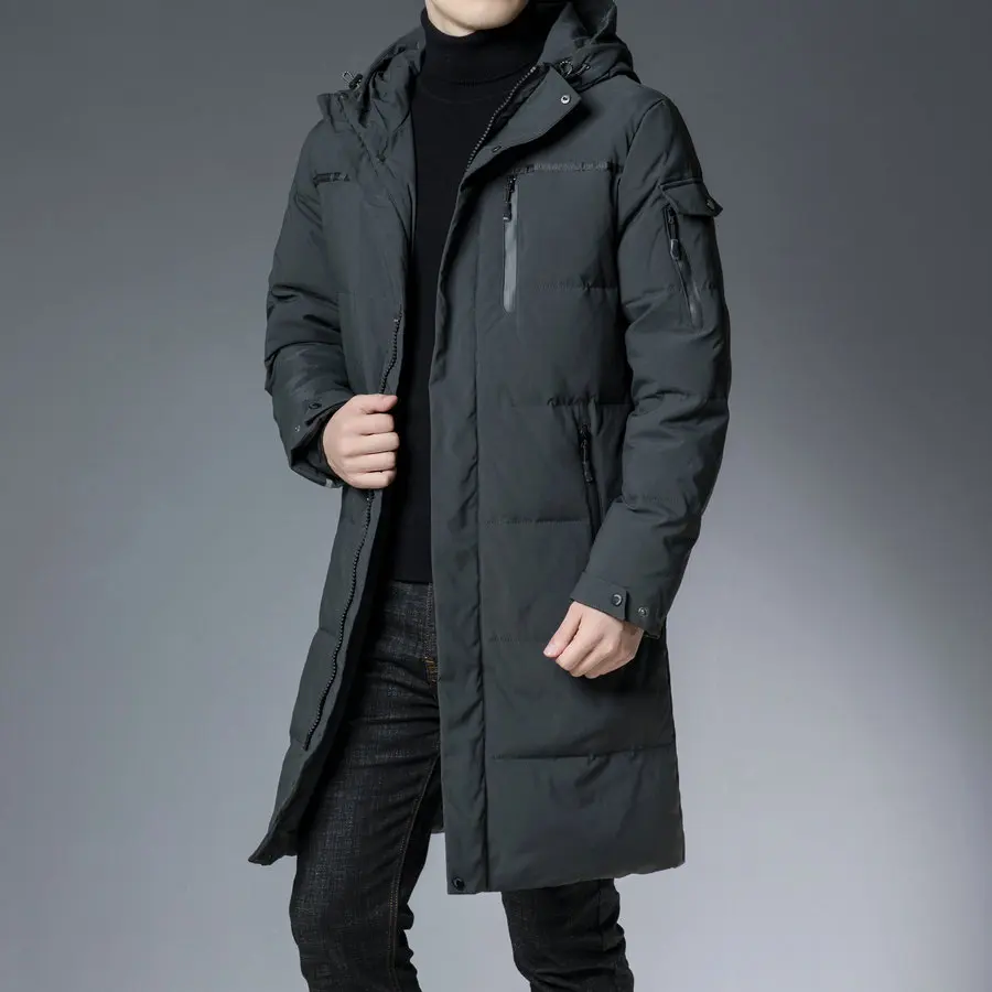Winter Men Thermal Hooded Puffer Basic Coat Black Brown Gray Thick Warm Puff Padded Jackets Male Quilted Overcoat Hipline Length