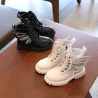 Осенне-зимние ботинки для девочек, модель 2021 года, детские зимние ботинки, ботинки Martin с крыльями бабочки, обувь из искусственной кожи на молнии для девочек