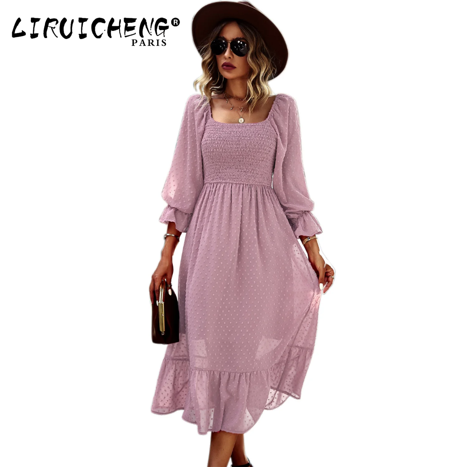 

2023 Women's Wear Fashion One Word Two Shoulders Spring Summer Casual Temperament Dress
