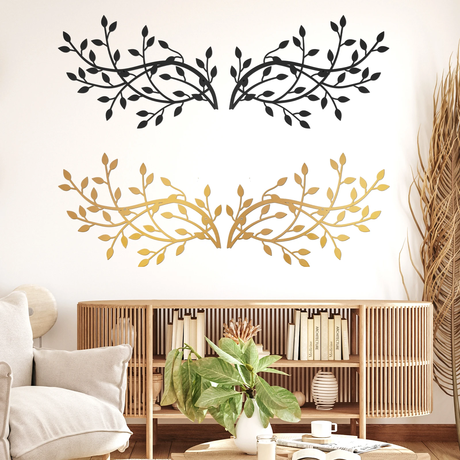 

2Pcs Metal Tree Leaf Wall Decor Vine Olive Branch Leaf Wall Art Artistic Wall Hanging Sign Decorative Wall Sculpture Sturdy Home