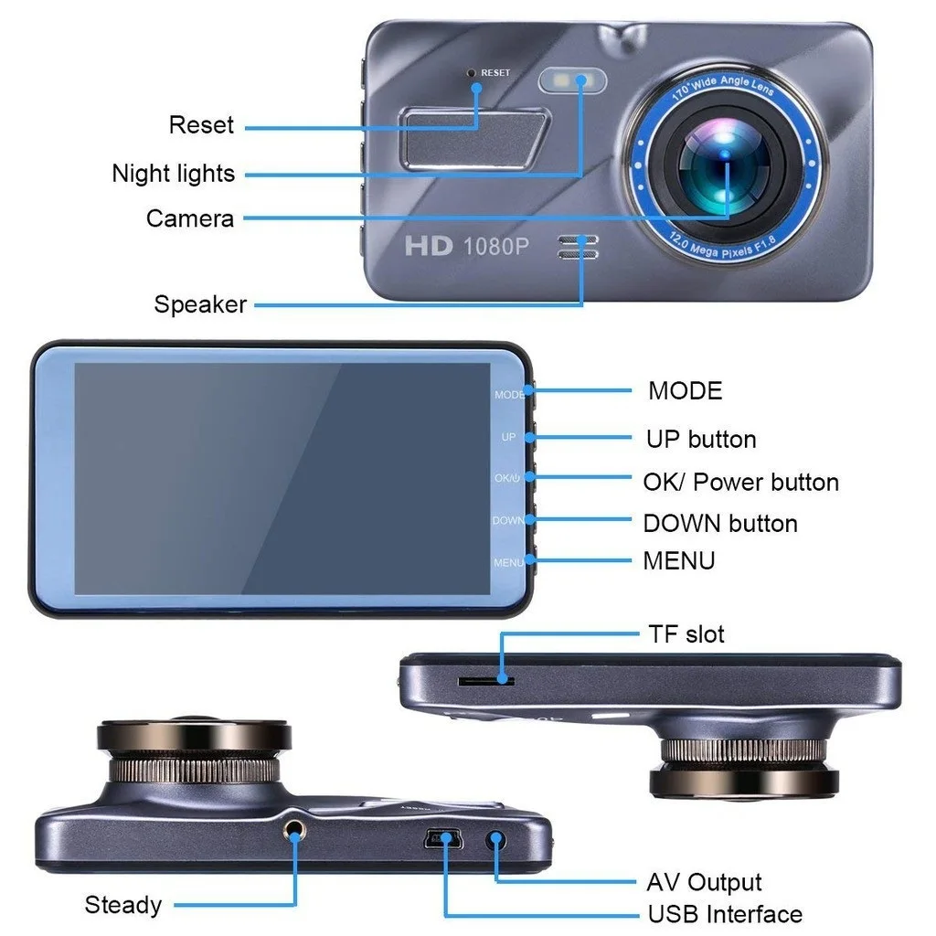 

Видеорегистратор 1080/1296P с сенсорным экраном и двумя объективами, автомобильная камера ночного видения, видеорегистратор, Автомобильное вид...
