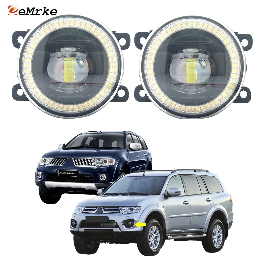 

LED Fog Lights Head Lamp Lens for Mitsubishi Pajero Sport ii Montero Shogun Sport 2008~2018 Daytime Running Light Angel Eye DRL