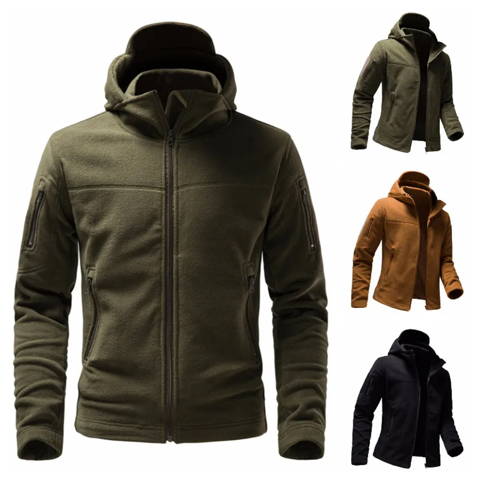 

Outdoor Fleece Softshell Jacket Men Thermal Multi Pocket Military Double Sided Fleece Hooded Jackets Outerwear Coat Army Clothes