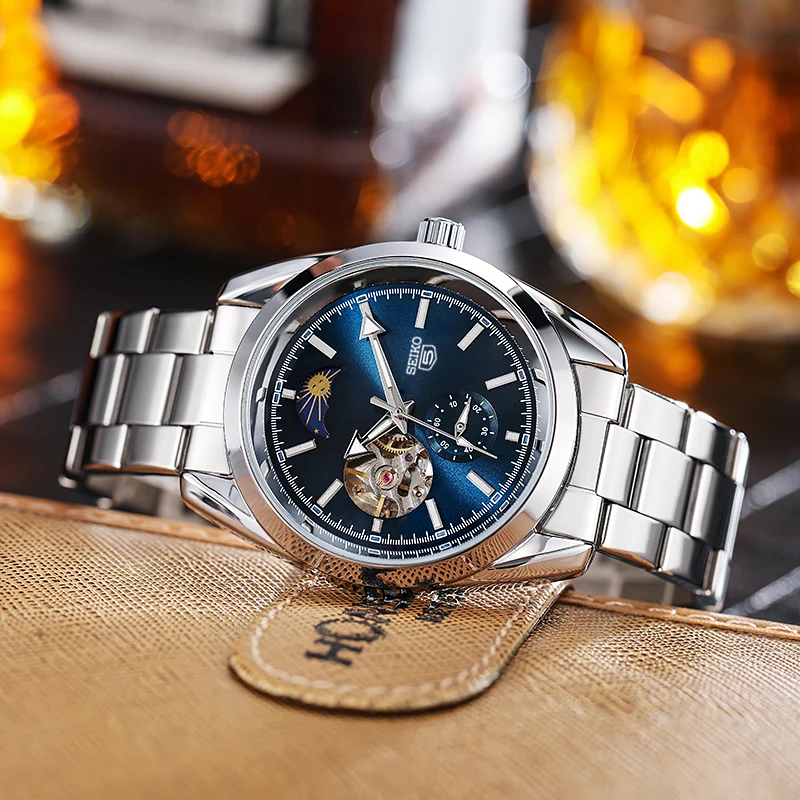 

Новинка 2022, Роскошные автоматические часы марки Seiko для мне, ремешок из нержавеющей стали, механические часы с турбийоном, наручные часы