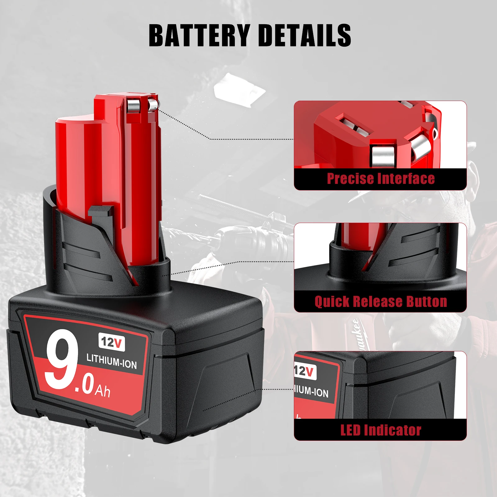 Для Milwaukee M12 аккумулятор 12 В 9 0 Ач аккумуляторная батарея 48-11-2402 48-11-2411 9000 мАч