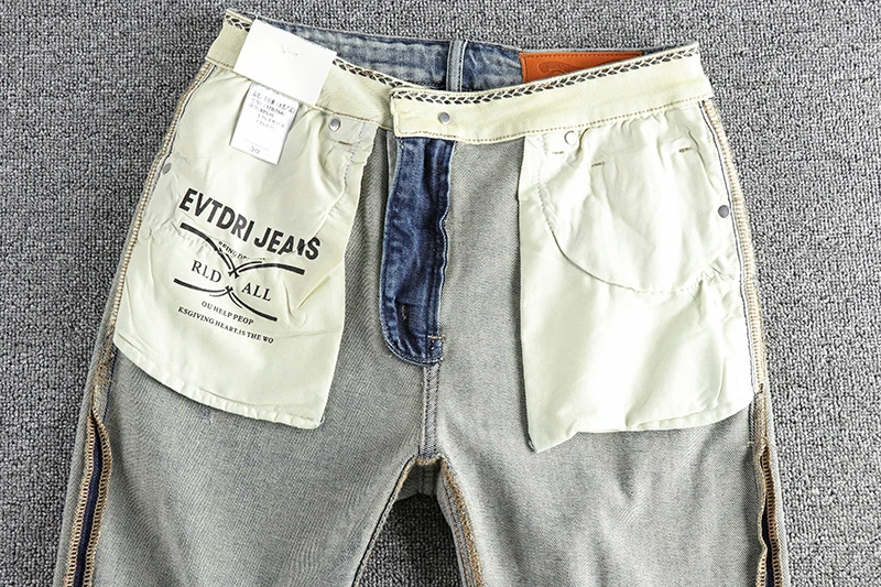 Мужские джинсы с вышивкой голубые потертые для мужчин весна 2024 модные облегающие