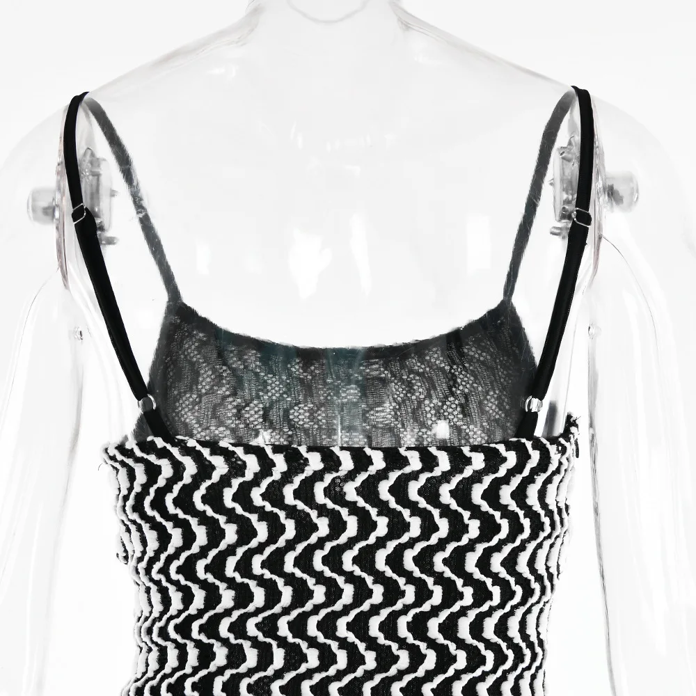 Spice Girl Sling Long Dress Black And White Ripple Contrast Backless Waist Slim Party Dress