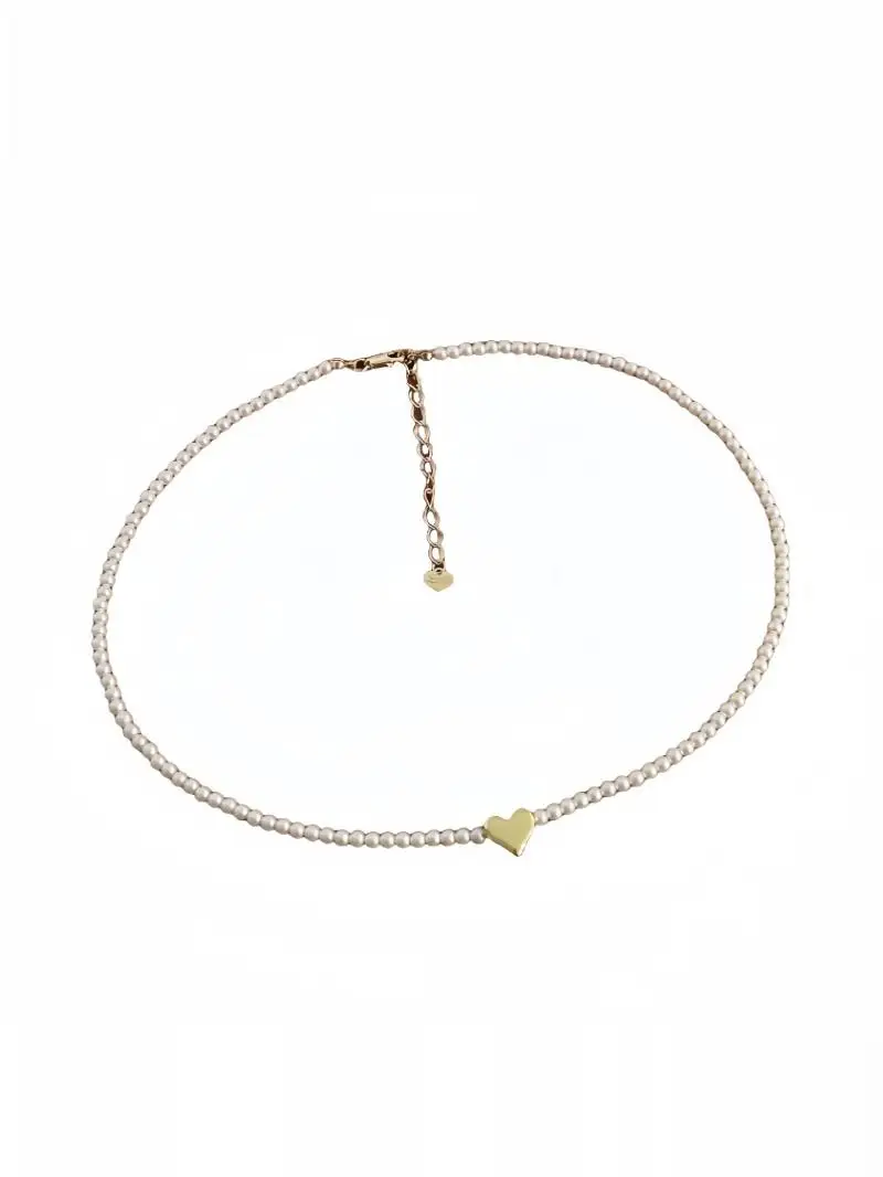 Meilaifuren Golden Heart Pendant Pearl Necklace Women Design Sense Small Rice Beads Choker Hot