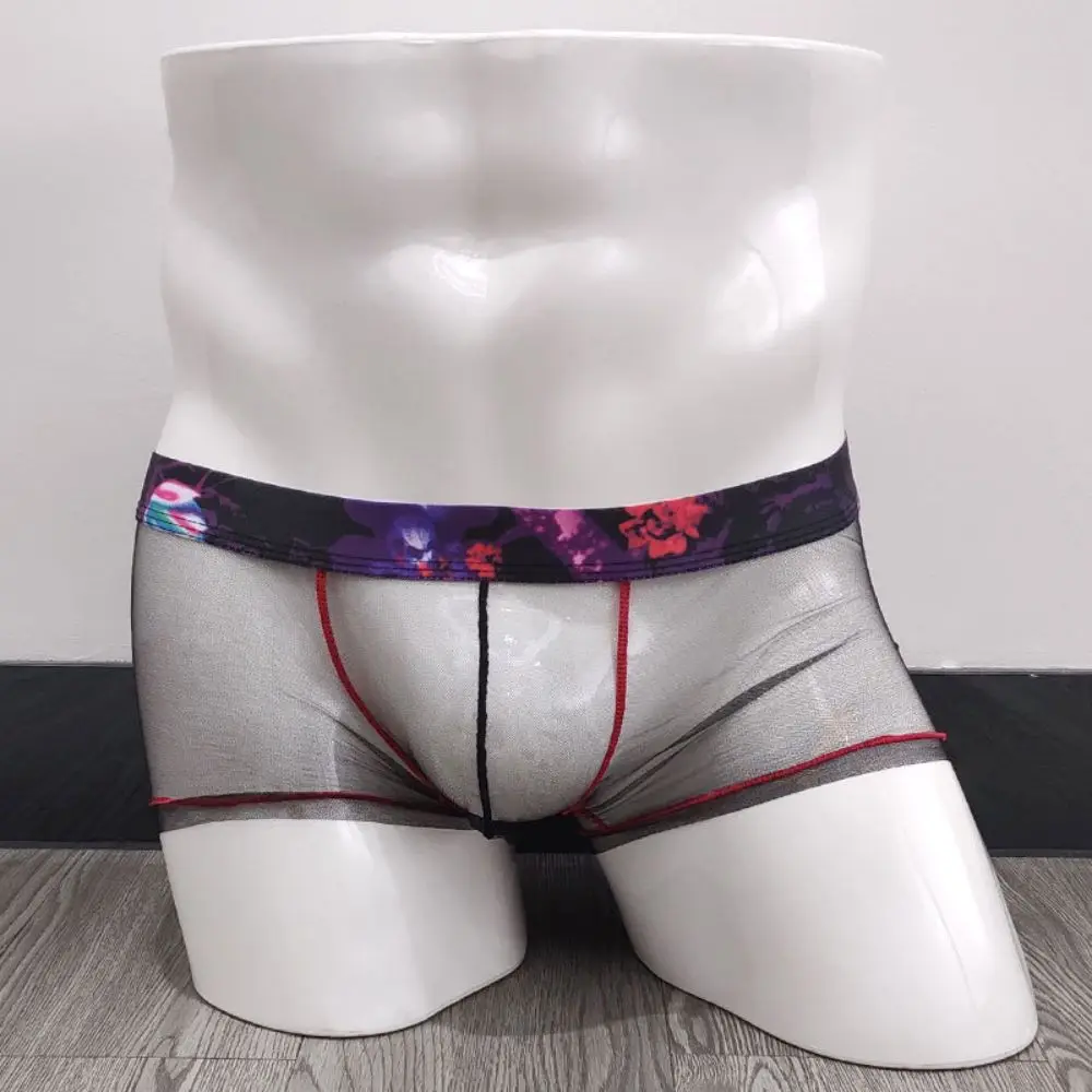 

Men'S Underwear Transparent Mesh Sexy Boxer Shorts Fashionable Erotic Flat Corner Pants Waistband Personalized Gay Boxers