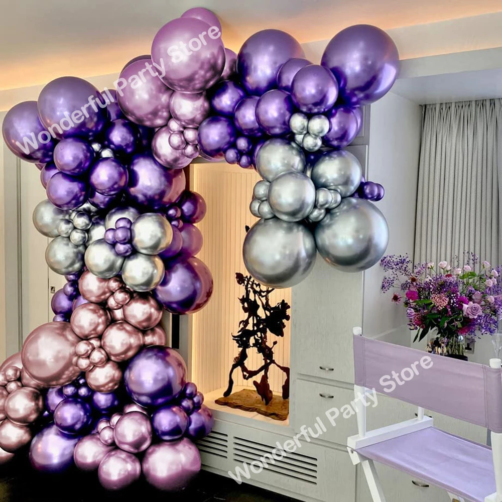 

138Pcs Metallic Purple Balloon Garland Kit Arch Chrome Silver Pink Rose Gold Balloons Wedding Baby Shower Birthday Party Decor