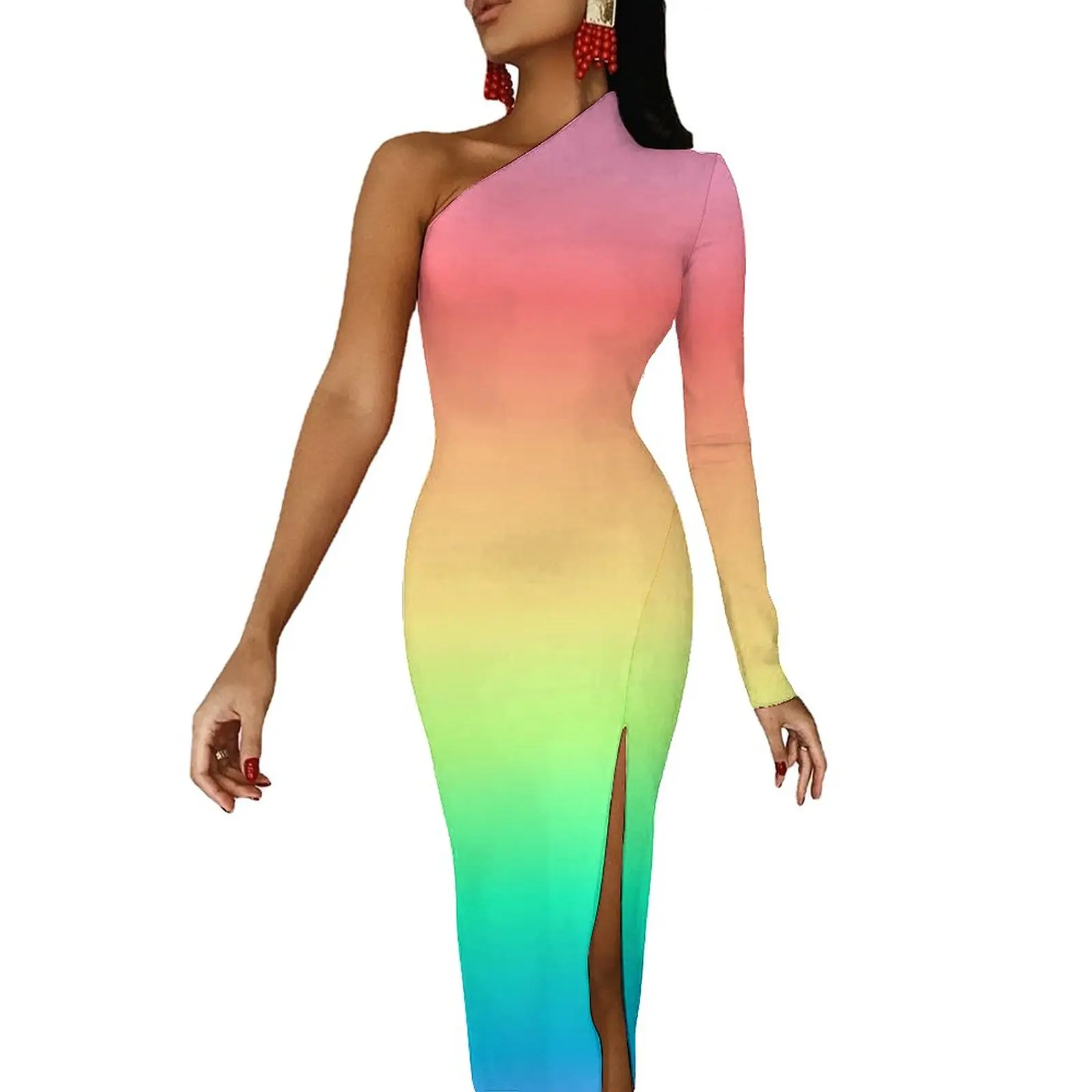 

Женское платье макси с длинным рукавом, длинное облегающее платье с рисунком